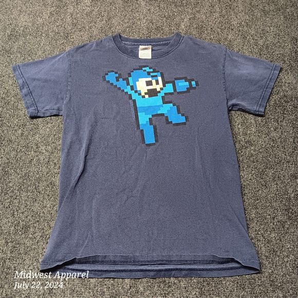 Vintage Megaman Pixel Shirt Adult Small Blue‎ 90s NES Video Game T - Picture 1 of 9